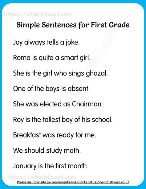 Here is another set of 25 simple sentences for Grade 1. These sentences are easy to read and speak for the kids who study in Grade 1, Reading Sentences Grade 2, English Worksheets For Grade 1 Sentences, Sentence Reading For Grade 1, Easy Sentences For Kindergarten, Dictation Sentences First Grade, Writing Sentences Worksheets Grade 1, Sentences Worksheet For Grade 1, Reading Sentences For Grade 1, Reading Materials For Grade 1 English