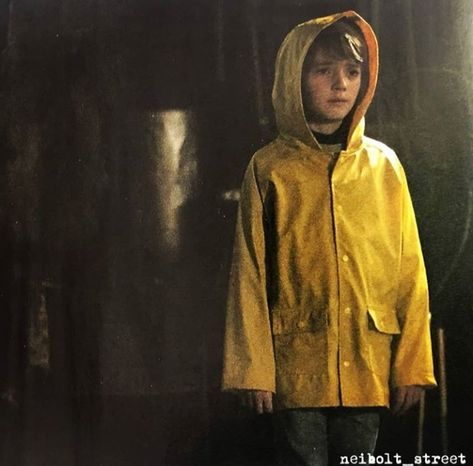 @neiboltstreet  Georgie returns Steven King, You'll Float Too, Pennywise The Clown, Robert Scott, Pennywise The Dancing Clown, It The Clown Movie, Raincoat Kids, Yellow Raincoat, Beautiful Art Pictures