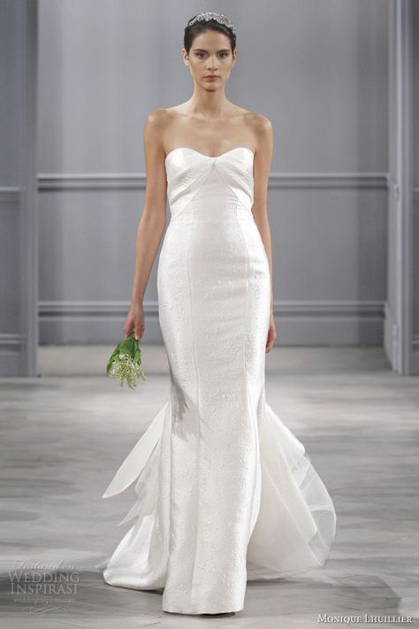 monique lhuillier wedding dress spring 2014 isla strapless mermaid gown | add straps and this would be perfect! Monique Lhuillier Wedding, Monique Lhuillier Wedding Dress, Monique Lhuillier Bridal, Couture Bridal Gowns, Wedding Dresses 2014, Satin Sash, Wedding Dresses For Sale, Monique Lhuillier, Bridal Fashion