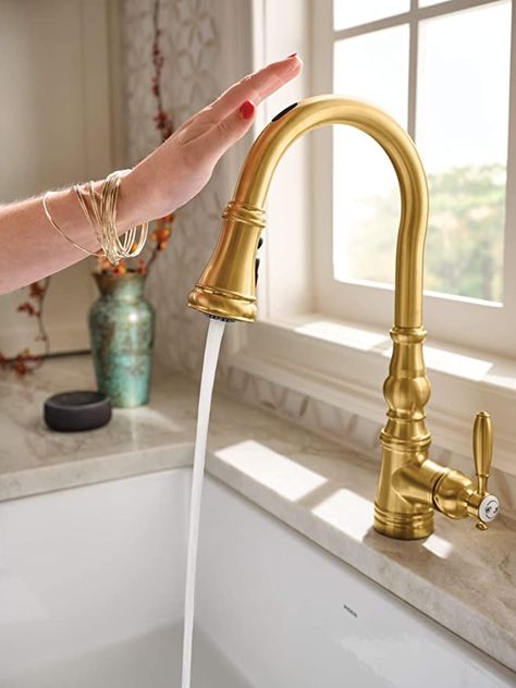 Brushed Gold Kitchen Faucet, Gold Kitchen Faucet, Moen Kitchen Faucet, Smart Faucet, Gold Faucet, Kitchen Faucet With Sprayer, Brass Kitchen Faucet, Gold Fixtures, Fast Cleaning