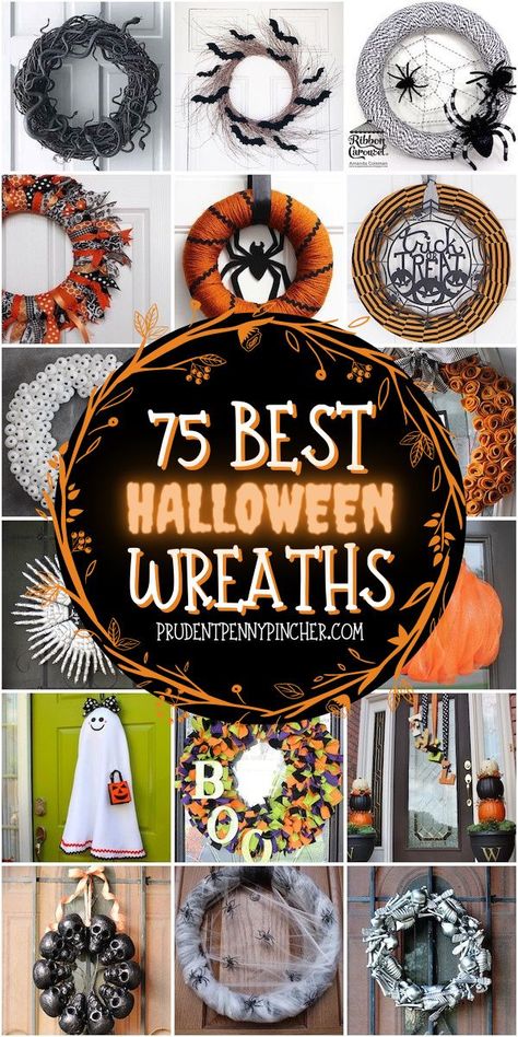 Outdoor Halloween Wreath, Front Porch Halloween Decorations, Porch Halloween Decorations, Halloween Wreath Ideas, Front Porch Halloween, Scary Halloween Wreath, Halloween Diy Door, Porch Halloween, Scary Spider