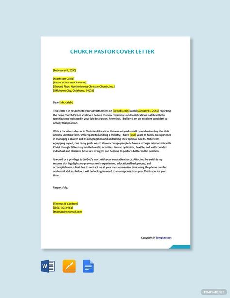 Church Pastor Cover Letter Cover Letter Template Free, Letter Template, Apple Mac, Cover Letter Template, Google Docs, Business Person, Letter Templates, Cover Letter, Microsoft Word