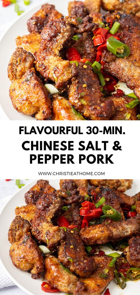 30-min. Easy Chinese Salt and Pepper Pork Pork Pepper Steak, Chinese Pork Stew Recipes, Salt Pepper Pork Chops, Black Pepper Pork Chinese, Pork Meat Recipes Easy Meals, Pork Recipes For Dinner Asian, Easy Asian Pork Recipes, Chinese Fried Pork Chops, Chinese Salt And Pepper Pork Chops