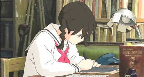 Studying Gif, Lo-fi Wallpaper, From Up On Poppy Hill, Book Gif, Poppy Hill, Up On Poppy Hill, Pixel Art Background, Ghibli Movies, 90s Anime