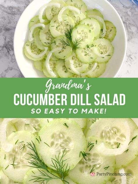 Grandma's Cucumber Dill Salad, classic cucumber dill salad, fast and easy cucumber dill and onion salad recipe, best easy cucumber salad recipe, fast easy picnic food ideas, best picnic summer food recipe ideas Dill Vinegar, Ideas For Picnic, Cucumber Salad Vinegar, Dill Salad, Easy Picnic Food, Easy Cucumber Salad, Cucumber Dill Salad, Great Salad Recipes, Best Summer Salads