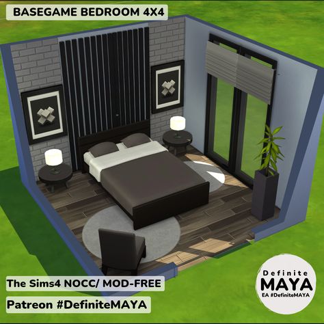 Sims Modern Bedroom, Sims 4 Basegame Bedroom, Sims Bedroom Ideas Base Game, Sims Room Ideas Bedrooms, Sims 4 Base Game Room Ideas, Sims Bedroom Ideas, Bedroom 4x4, Bedroom The Sims 4, Sims 4 Bedroom Ideas