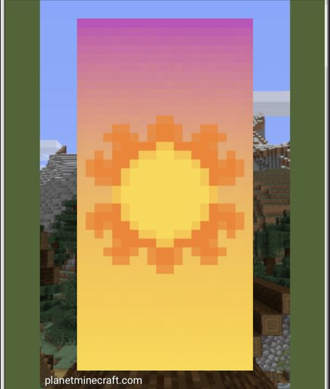 Sunset Banner Minecraft, Yellow Banner Minecraft, Minecraft Sun Design, Shield Banner Design Minecraft, Sun Banner Minecraft, Yellow Minecraft Builds, Minecraft Sun Build, Minecraft Bee Banner, Minecraft Fish Banner