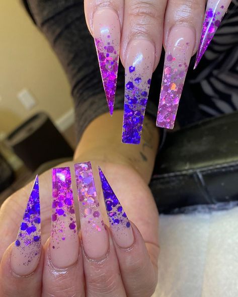 Purple Encapsulated Nails, Glitter Encapsulated Nails, Encapsulated Glitter Nails, Alabama Nails, Encapsulated Nails, Polygel Nails, Clear Nails, Manicure At Home, Fire Nails