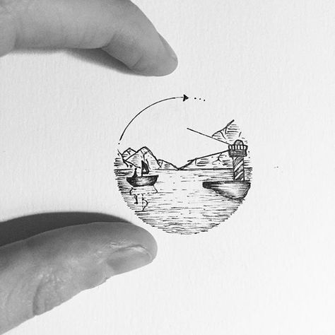 A tiny landscape doodle drawing.   #WilliamHannahUK #drawing #sketch #doodle #landscape #mini #tiny  www.williamhannah.com Tiny Tats, Nature Symbols, Tattoo Nature, Petit Tattoo, Kunst Tattoos, Circle Tattoo, Circle Tattoos, Geometric Nature, Circle Drawing