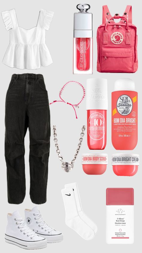 #white#pink#black#converse#soldejanerio#dior#tiffany#hotpink#peach#kanken#summer#nike#jeans Pink Converse Outfit, Nike Jeans, Converse Fits, Nike Blazers Outfit, Black And White Converse, Converse Outfit, Everyday Fits, Preppy Summer Outfits, Pink Converse