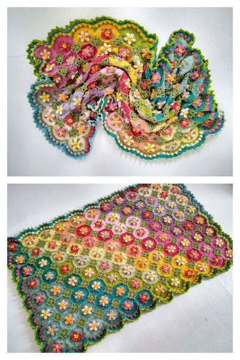 Macaroon Blossom Afghan Crochet Pattern Blossom Crochet, Afghan Crochet Pattern, Colourful Crochet, Pear Blossom, Crochet Plant, Crochet Hexagon, Diy Magazine, Afghan Crochet, Freeform Crochet