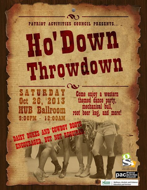 Ho'Down Throwdown was an event in the PAC Mayhem late night alcohol alternative event series. Ho'Down Throwdown featured a live DJ, free food, a root beer keg, party games and a country western vibe! Country Dance Party, Line Dance Party Ideas, 90s Country Music Theme Party, Ho Down Party Ideas, Hoedown Party Ideas, Country Hoedown Party, Barn Dance Party, Hoedown Throwdown, Hoedown Party