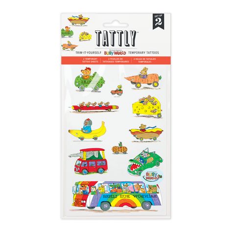 Richard Scarry – Tattly Temporary Tattoos & Stickers Richard Scarry Tattoo, Go Tattoo, Balloon Tattoo, Whimsical Characters, Tattoo Sheet, Bunny Tattoos, Richard Scarry, Nautical Tattoo, Things That Go