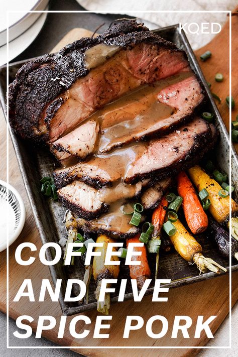 Skip the turkey for this delicious coffee and five spice pork recipe. It's relatively hands-off so you can enjoy more time with the family! 5 Spice Pork, Five Spice Pork, Pork Chorizo, Beef Ham, 5 Spice, Ginger Pork, Five Spice, Pork Roast Recipes, Drumstick Recipes