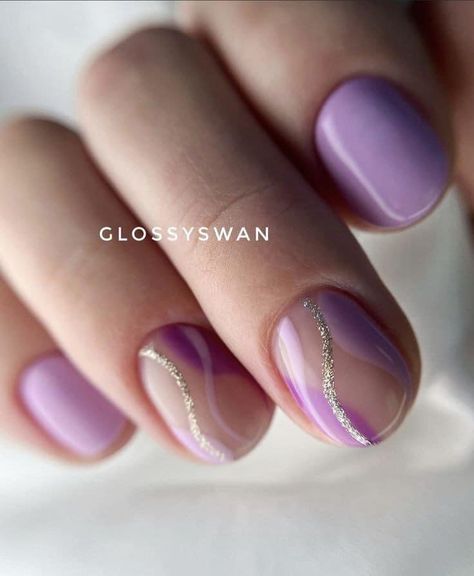 Lilac Biab Nails, Purple Gelish Nails, Nail Designs Purple Lavender, Lila Nail Art, Purple Manicure Ideas, Short Purple Nail Ideas, Purple Gel Nails Ideas, Short Minimalist Nails, Short Nails Purple