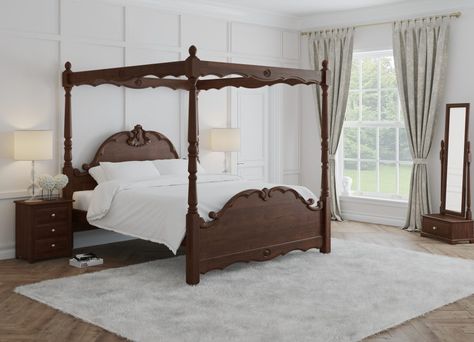 French Four Poster Bed - The Orleans Four Poster Bed | Revival Beds 4 Poster Beds, Bed Wood, Four Poster Bed, California King Bedding, Solid Wood Bed, Four Poster, King Size Mattress, Poster Bed, Panel Headboard