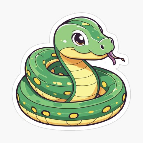 Get my art printed on awesome products. Support me at Redbubble #RBandME: https://www.redbubble.com/i/sticker/No-Ladders-Just-Snake-by-Atlantico54/158819260.EJUG5?asc=u Cny 2025, Handmade Magnets, Snake Sticker, Snake Drawing, Cute Snake, Decorate Notebook, Animal Stickers, Coloring Stickers, Anaconda