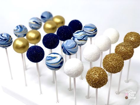 Marble pops to welcome a baby boy to the world. Marble Cake pop by The Cake Pop Shop Jax Cake Pops For Men, Blue And Gold Cake Pops, Butterfly Treats, Wedding Cake Flavors Combinations, Eclipse Ideas, Sweet 15 Ideas, Blue Cake Pops, Cake Pop Designs, Gold Dessert