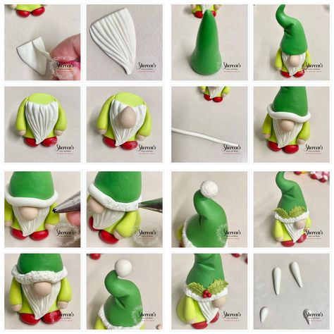 Polymer Clay Gnome Ornaments, Polymer Clay Christmas Gnomes, Air Drying Clay Christmas Ornaments, Clay Elf Diy, Polymer Clay Gnome Tutorial, Christmas Crafts Polymer Clay, Easy Clay Gnome, Polymer Clay Gonk, Polymer Clay Crafts Christmas Easy