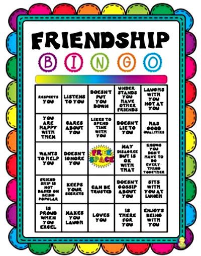 Friendship Bingo, Teaching Friendship, Preschool Friendship, Friend Bingo, Elementary School Counseling Lessons, Kids Therapy, Friendship Crafts, Friendship Lessons, Middle School Counselor