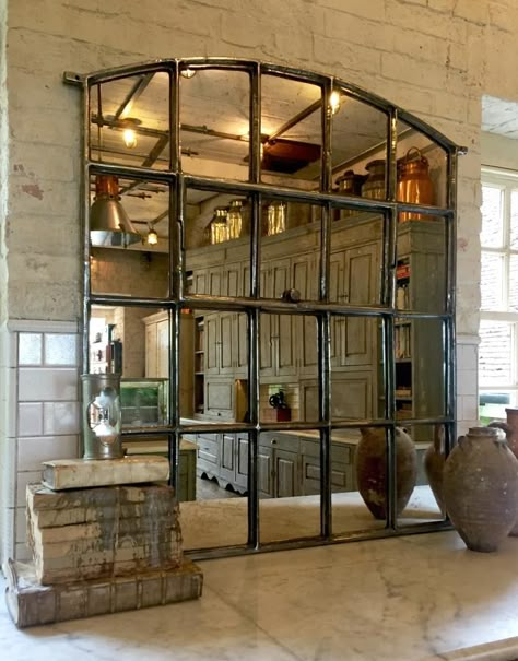 Architectural Mirror, Industrial Vintage Decor, Arched Window Mirror, Industrial Chic Decor, Mirror Collection, Iron Windows, Vintage Industrial Design, Cottage Shabby Chic, Loft Industrial