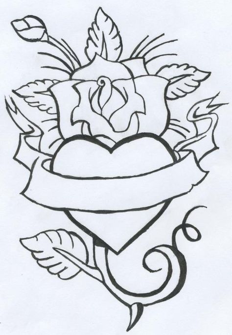 Heart And Flowers Drawings, Traceable Drawings, Mandala Embroidery, Tattoo Embroidery, Rose Tattoo Meaning, Heart Mandala, Skull Coloring Pages, Tattoo Heart, Heart Coloring Pages