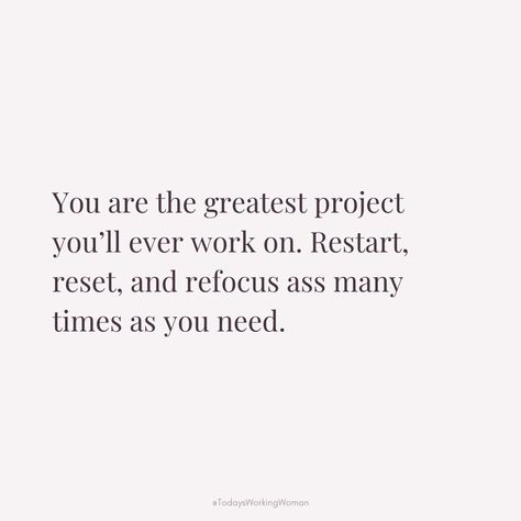 Restarting, resetting, and refocusing are crucial steps in personal growth. Remember, you are the greatest project you'll ever work on. Embrace the journey of self-improvement on your terms.  #selflove #motivation #mindset #confidence #successful #womenempowerment #womensupportingwomen You Are The Greatest Project, Refocus Quotes, Restart Your Life, Selflove Motivation, You Are The Greatest, Embrace The Journey, Women Supporting Women, Personal Growth, Self Improvement