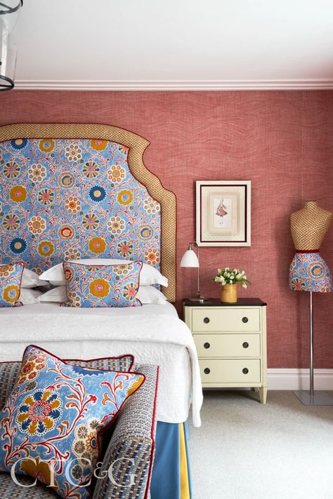 Kit Kemp Interiors Bedrooms, Kit Kemp Bedroom, Kit Kemp Interiors, Kit Kemp Curtains, Kit Kemp Sofa, Andrew Martin Kit Kemp, Kit Kemp Headboards, Cool Headboards, Children Furniture