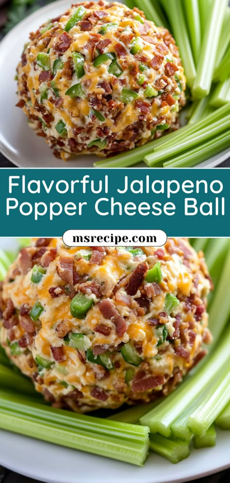 Enjoy a burst of flavors in this Jalapeno Popper Cheese Ball recipe, with the perfect balance of crispy bacon, spicy jalapeños, and smooth cream cheese. Jalapeno Bacon Cheese Ball, Jalapeno Poppers Cheese Ball, Jalepeno Popper Cheese Ball Recipes, Bacon Jalapeño Cheese Ball, Jalapeno Popper Cheese Ball Recipe, How To Make A Cheese Ball, Jalapeño Popper Cheese Ball, Cheese Ball Jalapeno, Cheese Balls For Christmas