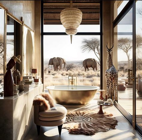 African Safari Lodge Interior Design, Safari Interior Design, African Resort, Safari Lodge Interior, Lodge Interior Design, Safari Bathroom, Safari House, African Safari Lodge, Luxury Safari Lodge