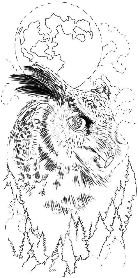 Great Horned Owl Tattoo Drawing, Owl Tattoo Outline, Owl Tattoo Stencil, Owl Stencil, Owl Outline, Animal Stencils, Owl Tattoo Drawings, Graffiti Alphabet Styles, Tattoo Wolf