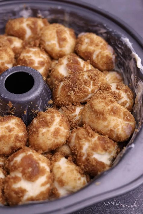 This rich, cinnamony Monkey Bread features a yeasted, slightly sweet dough flavored with vanilla and a thick caramel-like coating. We drizzled a simple glaze over the warm Monkey Bread for an extra special finishing touch. Prepare this Monkey Bread recipe for a special weekend breakfast, brunch, or holiday treat! Serve warm with a glass of chilled milk. Holiday Monkey Bread, Overnight Monkey Bread, Monkey Bread From Scratch, Homemade Monkey Bread, Monkey Bread Recipe, Sweet Dough, Homemade Dough, Weekend Breakfast, Monkey Bread