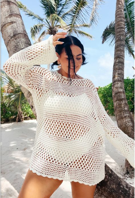 White Crochet Cover Up, Plus Resort Wear, Monochromatic Dressing, White Bachelorette Party Outfit, White Coverup, Bridal Swimsuit, Crochet Coverup, Cruise Fits, Cancun Outfits