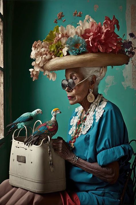 Jonas Peterson, photographer and digital artist, born in 1972 in Göteborg, Sweden, lives in Austin, Texas Untitled, from the series "Youth is Wasted on the Young" - 2022 - Digital art Jonas Peterson, Pop Art Fashion, Surreal Photos, Old Woman, Arte Floral, Whimsical Art, Austin Texas, Black Art, Art Works