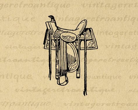 Horse Saddle Illustration, Western Side Tattoos For Women, Saddle Drawing Reference, Western Saddle Drawing, Saddle Tattoo Western, Horse Saddle Drawing, Saddle Illustration, Saddle Tattoo, Saddle Drawing