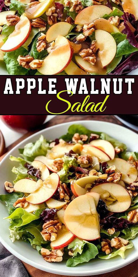 This Apple Walnut Salad is a fresh, nutritious option packed with flavor! Perfect for a light lunch or a side dish at any meal. #AppleSalad #HealthySalads #FallRecipes #FreshAndCrunchy #SaladInspo #LightMeals Apple Cherry Salad, Salad Apple Walnut, Apple Lettuce Salad Recipe, Salad Dressing For Apple Walnut Salad, Cashew Apple Salad, Spinach Apple Walnut Salad, Autumn Apple Walnut Salad With Maple Dijon Vinaigrette, Apple Walnut Salad With Maple Dressing, Apple Walnut Salad Dressing