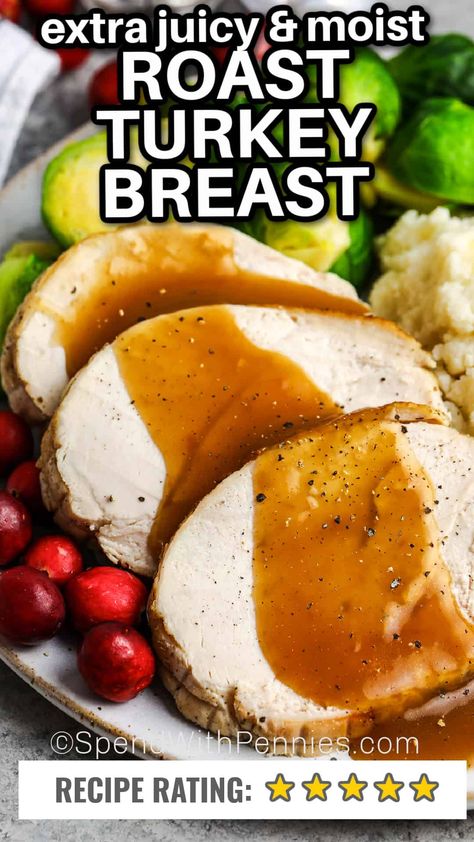 Roasting a turkey breast is the easiest way to serve turkey to a smaller crowd for dinner! A turkey breast is simply seasoned and roasted until perfectly juicy and tender! #spendwithpennies #roastturkeybreast #ovenroastedturkeybreast #roastturkeybreast How To Roast A Turkey Breast, Split Turkey Breast Recipes, Butterball Turkey Breast Roast, Easy Weekly Meal Prep, Turkey Crockpot, Turkey Breast Recipes, Boneless Turkey Breast, Cranberry Butter, Easy Roast