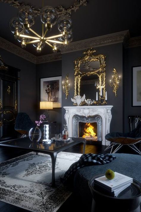 30 Gothic Living room Designs That Room More Cool | HomeMydesign Gothic Living Room Ideas, Gothic Living Rooms, Goth Living Room, Deco Spa, Gothic Interior Design, Gothic Living Room, Gothic Interior, Black Rooms, Dark Living Rooms