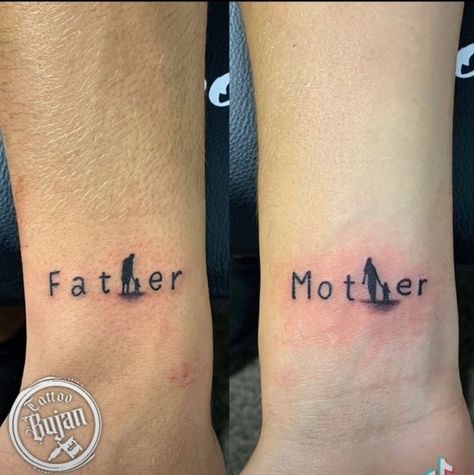 Moms Tatoos Mothers, Father Hand Tattoo, Tattoos For Guys About Mom, Father And Mother Tattoo Ideas, Mother Father Tattoo Design, Tattoos About Mom For Men, Acronym Tattoo Ideas, Mom Tattoo For Men Mothers, Tato Mom