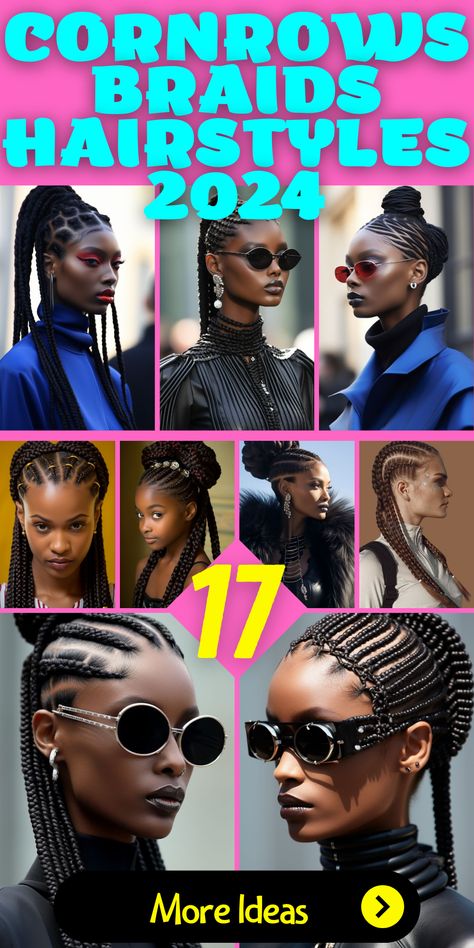 Cornrows Braids Hairstyles 2024: A Blend of Tradition and Trend 2024 Cornrow Braids, Trending Braids 2024, New Braid Styles 2024, Latest Hair Braids Styles 2024, Easy Cornrow Hairstyles, Straight Back Braids Cornrows Hairstyles, Straight Hair Looks, Goddess Cornrows, Cornrows Braids Hairstyles