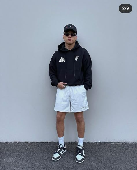 Men Dunk Low Outfit, Styling Panda Dunks Men, Nike Dunks Black And White Outfit, Men’s Panda Dunks Outfit, Black And White Dunks Outfit Men, Outfits With Panda Dunks Men, Nike Dunk Low Outfit Men Shorts, Nike Dunk Low Outfit Men Streetwear, Dunk Fits Men