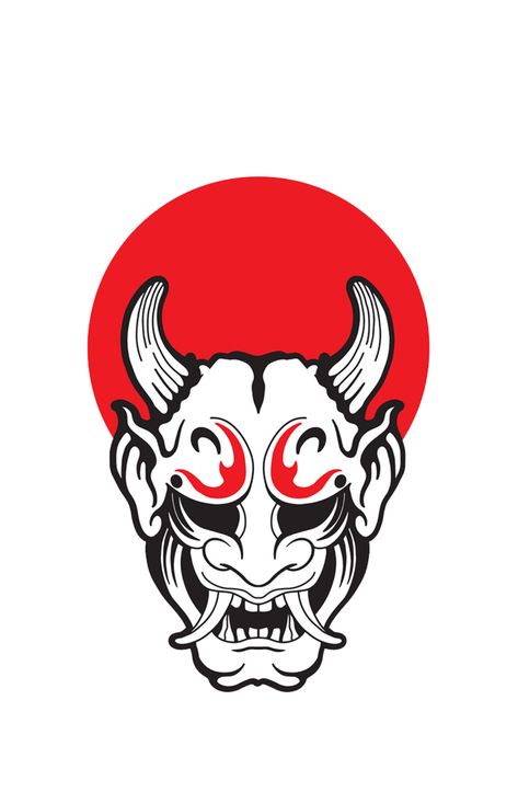 Mask Logo Design, Mask Logo, Japanese Demon, Oni Mask, Demon Art, Japanese Tattoo, Design Vector, Mask Design, Black Tattoos