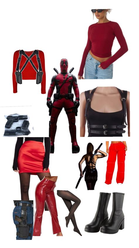 Deadpool And Wolverine Costume Women, Lady Deadpool Costume, Ladypool Costume, Deadpool Costume Women, Female Deadpool Costume, Wolverine Halloween Costume, Deadpool Halloween Costume, Dyi Costume, Disfraces Ideas