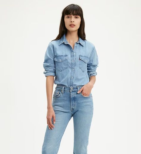 Essential Western Denim Shirt - Light Wash | Levi's® US Western Denim Shirt, Utility Shirt, Denim Gift, Levis Women, Western Shirt, Colored Denim, Light Denim, Western Shirts, Western Style