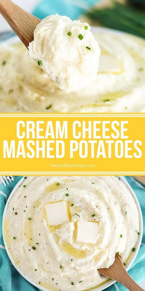 Yellow Mashed Potatoes, Mashed Potatoes Recipe Cream Cheese, Thanksgiving Mashed Potatoes Recipe, Cream Cheese Mashed Potatoes, Creamy Mashed Potatoes Recipe, Cream Cheese Potatoes, Baked Mashed Potatoes, Homecoming 2024, Thanksgiving Meals