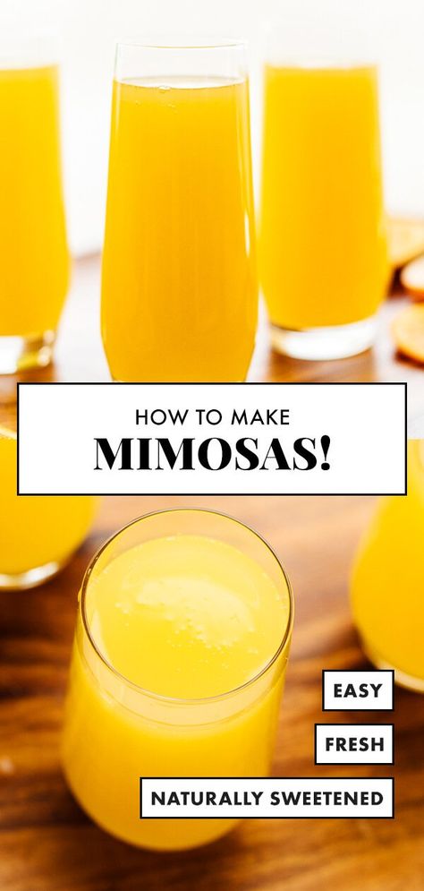 Learn how to make classic mimosas with this recipe and tips! Mimosas are the perfect light and fizzy brunch cocktail. #mimosas #brunchrecipe #holidayrecipe #easycocktail Mimosa Recipe Easy, How To Make Mimosas, Best Mimosa Recipe, Mimosa Drink, Mimosa Cocktail, Cookie And Kate, Mimosa Recipe, Best Champagne, Banana Milkshake