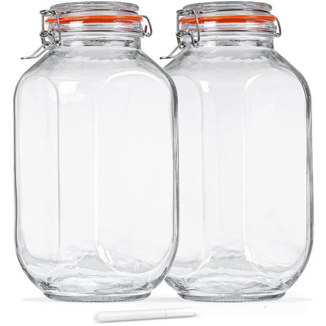 PRICES MAY VARY. Perfect Food Storage Set: These glass canning jars measures 5.8"Wx5.8" Wx11.5"H, a 3.3" mouth diameter. 1 gallon capacity, the perfect size to be used as storage jars for pantry and kitchen storage, Ideal for storing pasta, flour, sugar, cereal, coffee, beans, candy, cookies, snacks Airtight Seal Lid: Each pickle jar comes with a hinged lid and silicone gasket that creates an airtight seal, ensuring contents remain fresher for longer while in storage, preserving aroma, flavor an Pasta Flour, Sun Tea, Jars With Lids, Jar Design, Glass Jars With Lids, Glass Storage Jars, Pickle Jars, Glass Canisters, Glass Storage