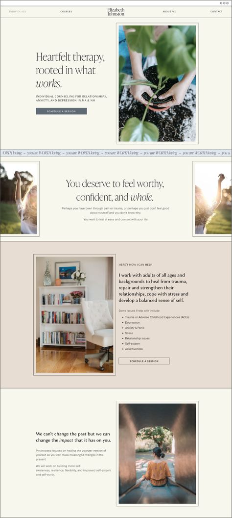 Resource Website Design, Counselling Website Design, Therapy Website Design Inspiration, Therapist Website Design, Squarespace Website Design Inspiration, Therapist Website, Squarespace Template, Therapy Website Design, Therapy Website