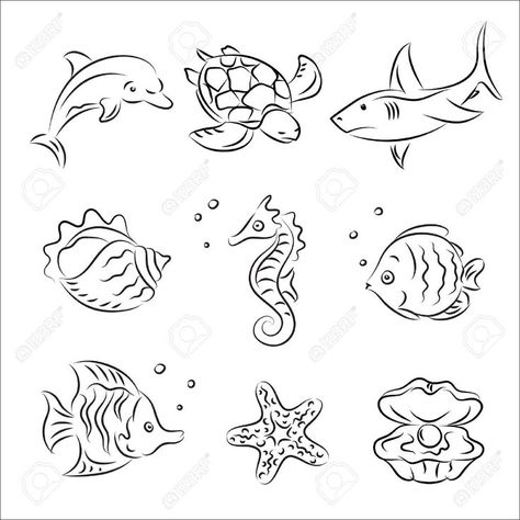 Sea Creatures Drawing, Ocean Drawing, Sea Drawing, Life Sketch, Easy Animal Drawings, Water Animals, Vector Sketch, Creature Drawings, Desenho Tattoo