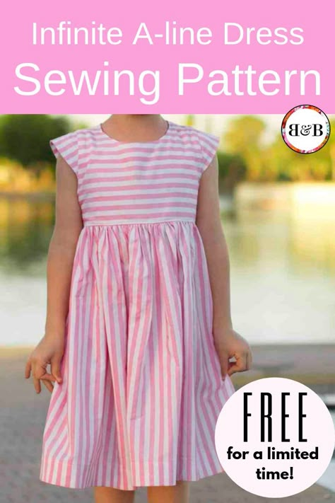 Looking for the perfect basic dress pattern to make for a little girl? My best-selling Infinite A-line Dress PDF sewing pattern is chock full of never-ending options for making the dress of your little one's dreams!  Snag your free copy for a limited time... Easy Sewing Projects For Kids, Girls Dress Pattern Free, Basic Dress Pattern, Toddler Dress Patterns, Girls Dress Pattern, Dress Sewing Patterns Free, Girls Dress Sewing Patterns, Girl Dress Pattern, Dress Patterns Free